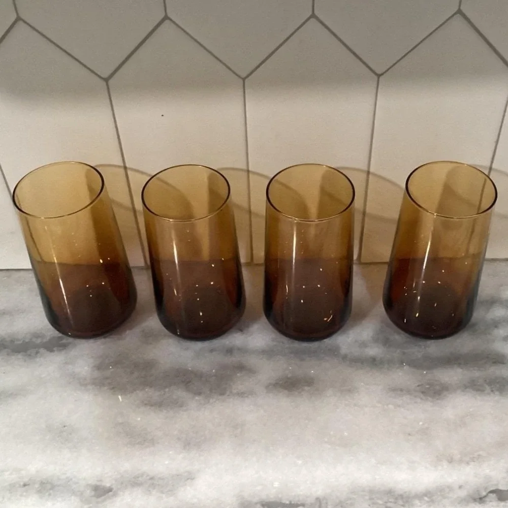 Rakle Amber Glass Tumblers, Set of 4 Mid Century Ombré Drinkware, Modern Glasses